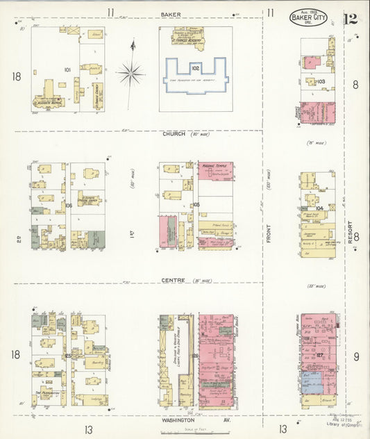 Sanborn Fire Insurance Map from Baker, Baker County, Oregon (1903), Sheet #0012 - Historic Sanborn Fire Insurance Map Print, vintage old map wall art, antique decor, genealogy gift, Oregon Oregon map