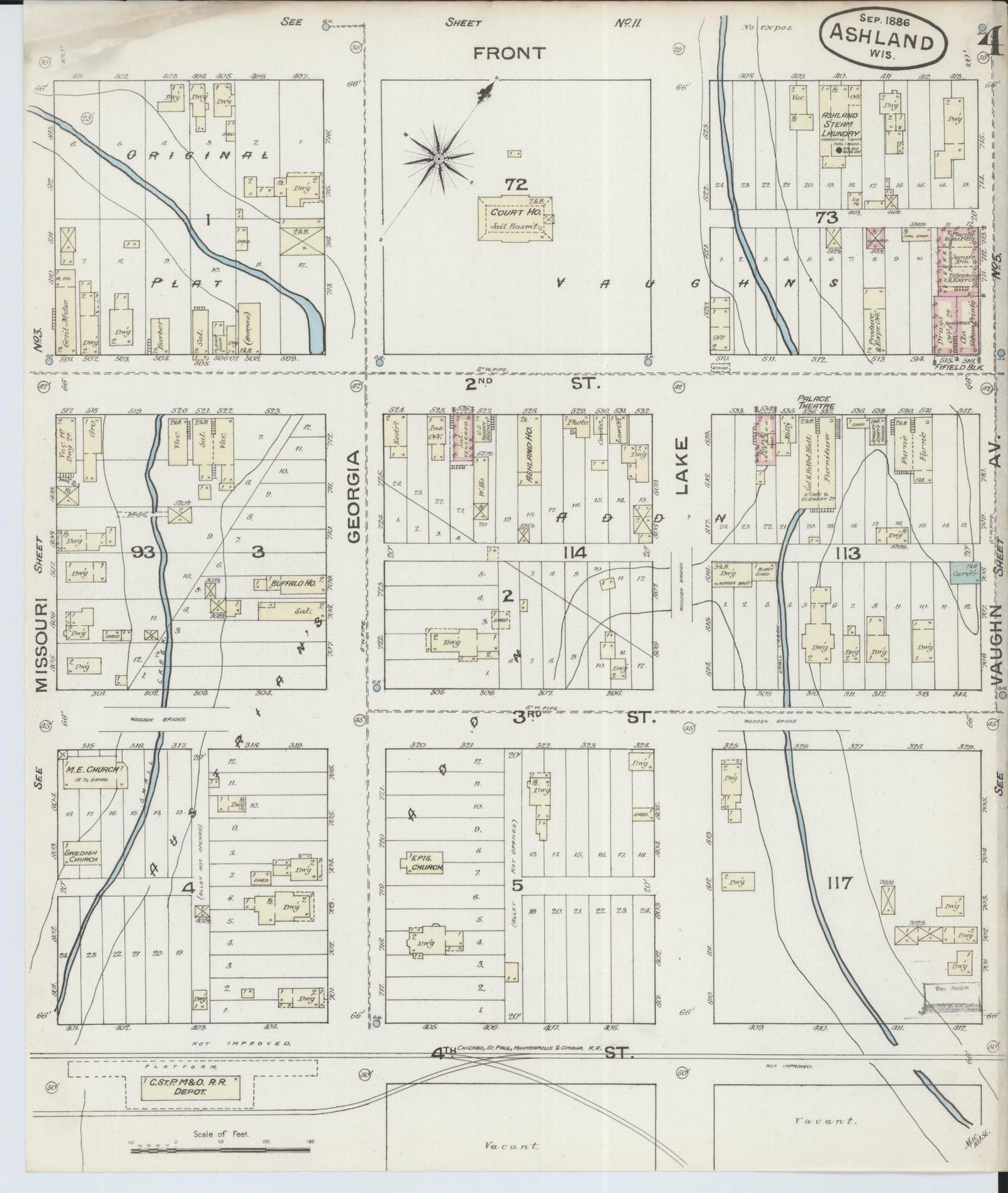 Sanborn Fire Insurance Map from Ashland, Ashland County, Wisconsin (1886), Sheet #0004 - Complete Map Set gallery image, historic Sanborn map, vintage wall art, Wisconsin Wisconsin