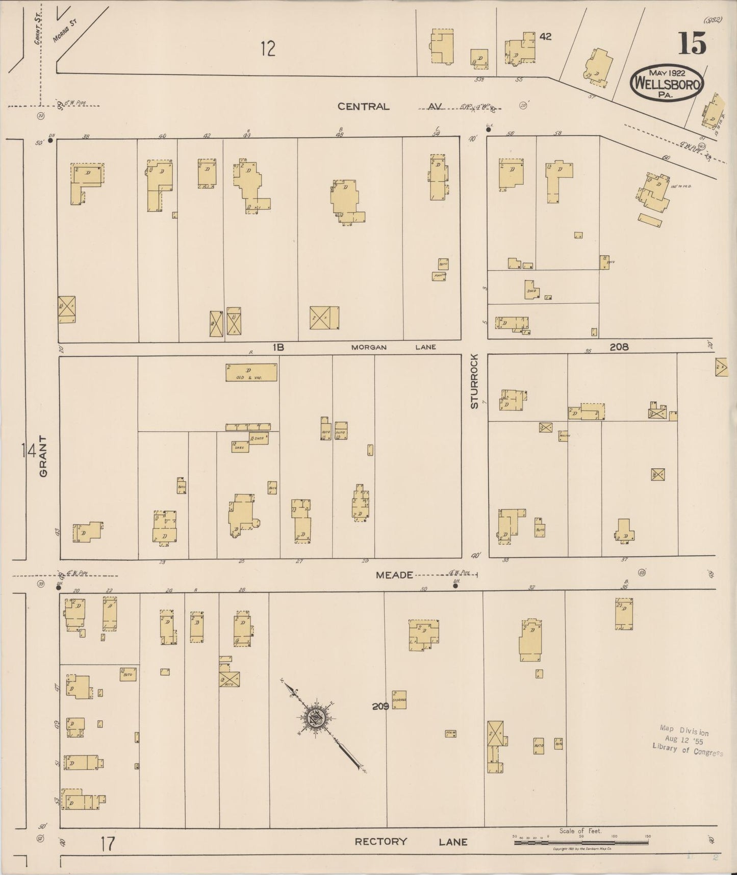 Sanborn Fire Insurance Map from Wellsboro, Tioga County, Pennsylvania (1922), Sheet #0015 - Complete Map Set gallery image, historic Sanborn map, vintage wall art, Pennsylvania Pennsylvania