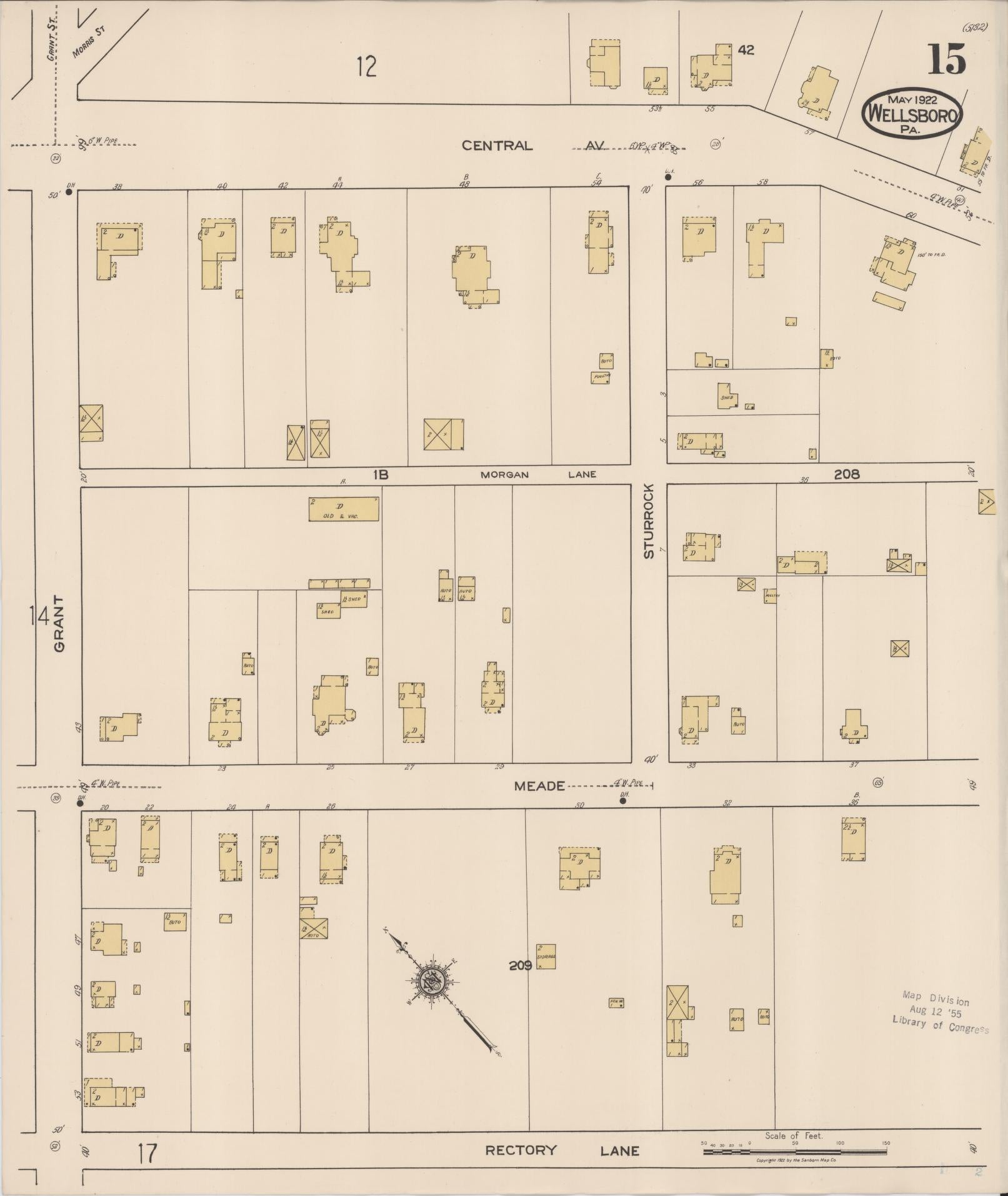 Sanborn Fire Insurance Map from Wellsboro, Tioga County, Pennsylvania (1922), Sheet #0015 - Complete Map Set gallery image, historic Sanborn map, vintage wall art, Pennsylvania Pennsylvania