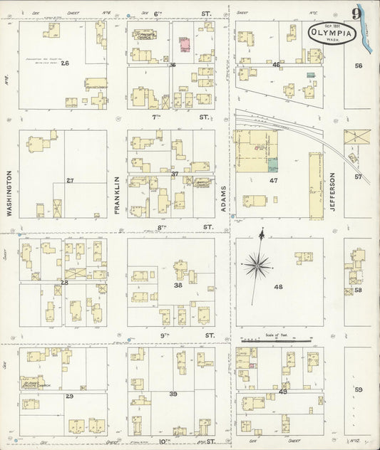 Sanborn Fire Insurance Map from Olympia, Thurston County, Washington (1891), Sheet #0009 - Historic Sanborn Fire Insurance Map Print, vintage old map wall art, antique decor, genealogy gift, Washington Washington map