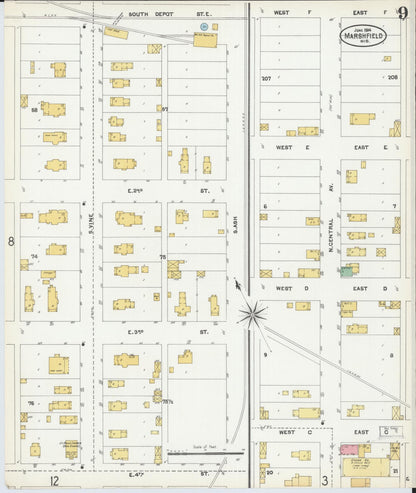 Sanborn Fire Insurance Map from Marshfield, Wood County, Wisconsin (1904), Sheet #0009 - Historic Sanborn Fire Insurance Map Print, vintage old map wall art, antique decor, genealogy gift, Wisconsin Wisconsin map