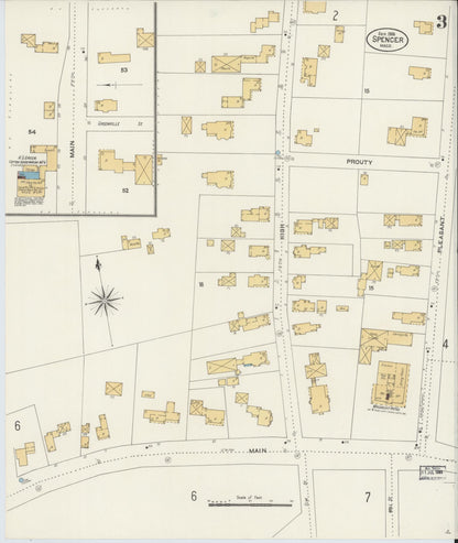 Sanborn Fire Insurance Map from Spencer, Worcester County, Massachusetts (1906), Sheet #0003 - Historic Sanborn Fire Insurance Map Print, vintage old map wall art, antique decor, genealogy gift, Massachusetts Massachusetts map