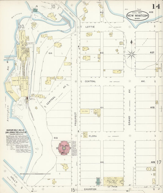 Sanborn Fire Insurance Map from New Whatcom, Whatcom County, Washington (1897), Sheet #0014 - Historic Sanborn Fire Insurance Map Print, vintage old map wall art, antique decor, genealogy gift, Washington Washington map