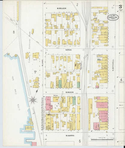 Sanborn Fire Insurance Map from Cadillac, Wexford County, Michigan (1900), Sheet #0003 - Historic Sanborn Fire Insurance Map Print, vintage old map wall art, antique decor, genealogy gift, Michigan Michigan map