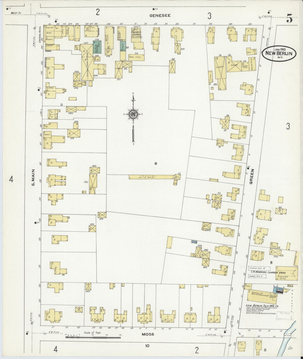 Sanborn Fire Insurance Map from New Berlin, Chenango County, New York (1910), Sheet #0005 - Historic Sanborn Fire Insurance Map Print, vintage old map wall art, antique decor, genealogy gift, New York New York map