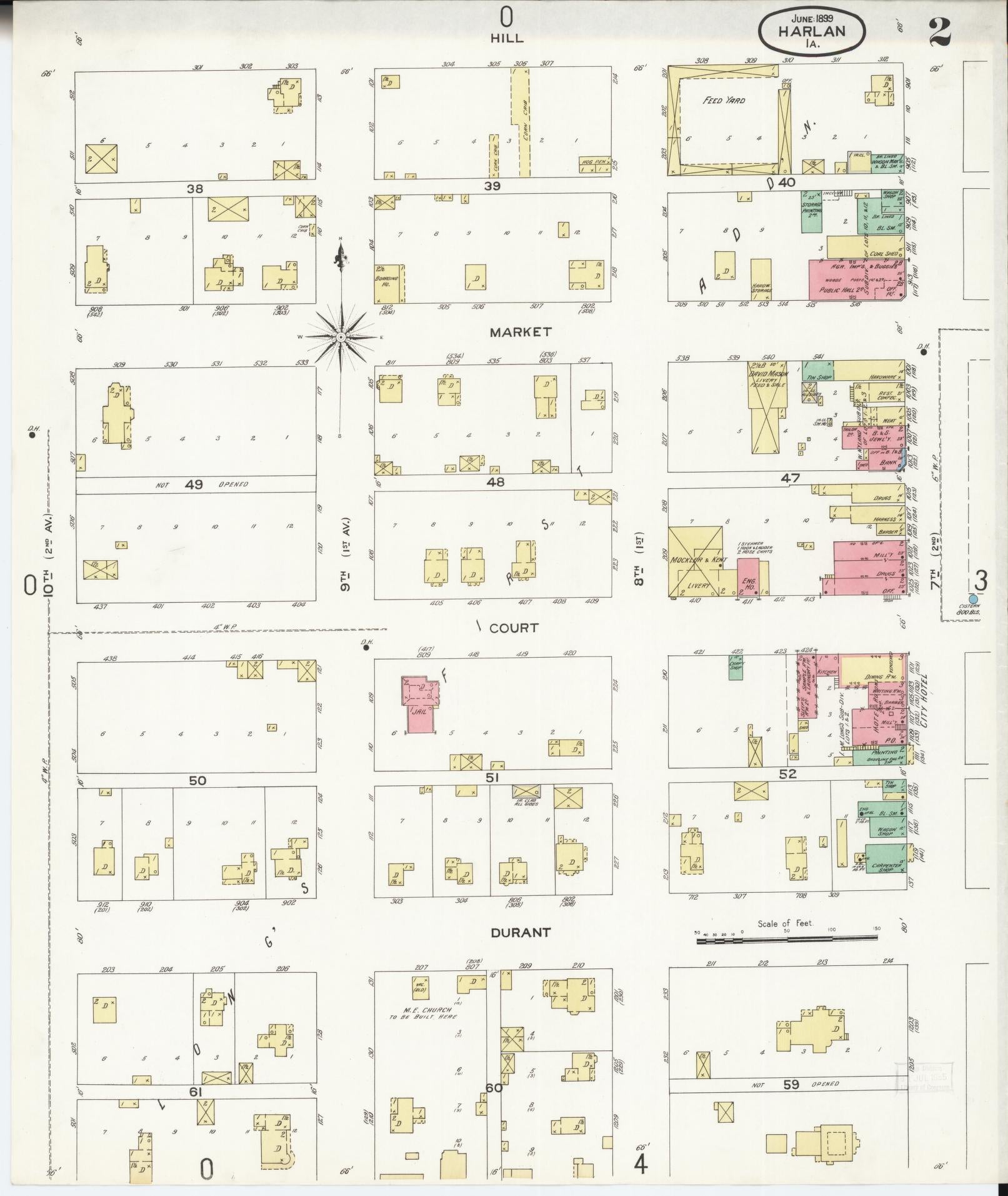 Sanborn Fire Insurance Map from Harlan, Shelby County, Iowa (1899), Sheet #0002 - Historic Sanborn Fire Insurance Map Print, vintage old map wall art