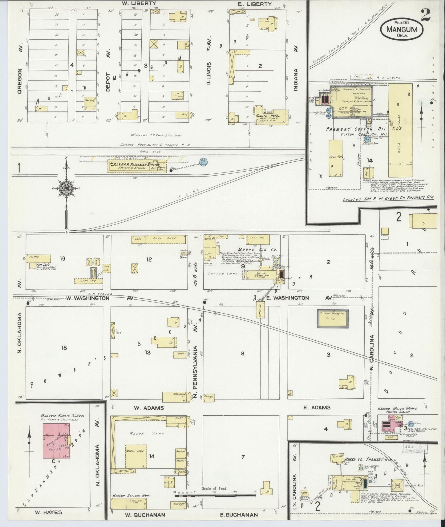 Sanborn Fire Insurance Map from Mangum, Greer County, Oklahoma (1910), Sheet #0002 - Historic Sanborn Fire Insurance Map Print, vintage old map wall art, antique decor, genealogy gift, Oklahoma Oklahoma map
