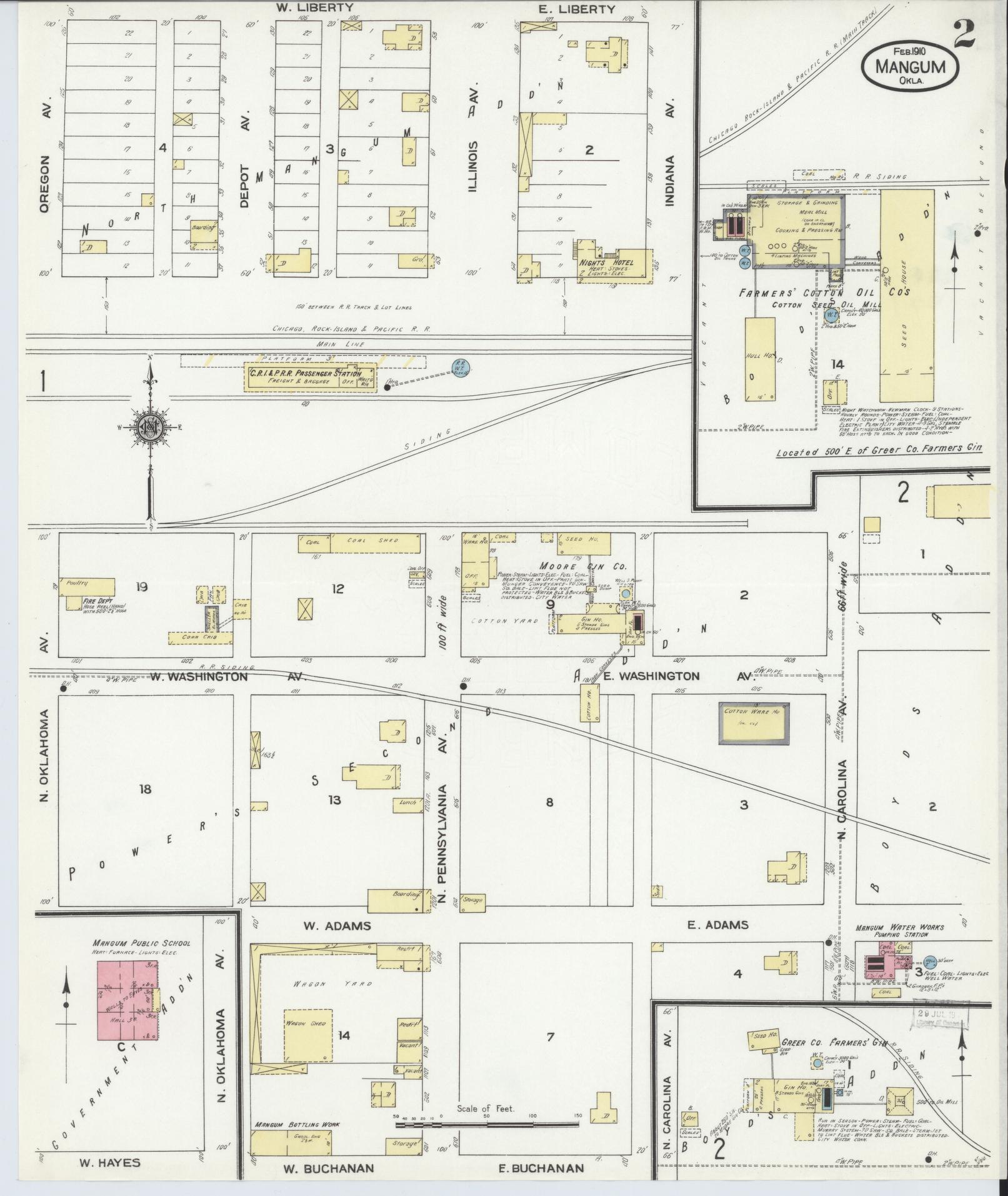 Sanborn Fire Insurance Map from Mangum, Greer County, Oklahoma (1910), Sheet #0002 - Historic Sanborn Fire Insurance Map Print, vintage old map wall art, antique decor, genealogy gift, Oklahoma Oklahoma map