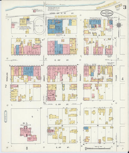 Sanborn Fire Insurance Map from Hastings, Dakota County, Minnesota (1911), Sheet #0003 - Historic Sanborn Fire Insurance Map Print, vintage old map wall art, antique decor, genealogy gift, Minnesota Minnesota map