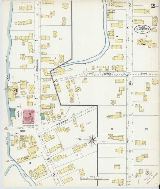 Sanborn Fire Insurance Map from Lancaster, Coos County, New Hampshire (1902), Sheet #0002 - Historic Sanborn Fire Insurance Map Print, vintage old map wall art, antique decor, genealogy gift, New Hampshire New Hampshire map