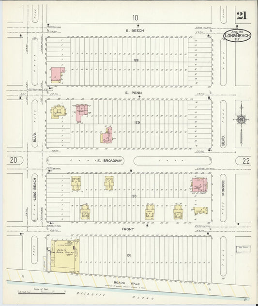 Sanborn Fire Insurance Map from Long Beach, Nassau County, New York (1914), Sheet #0021 - Historic Sanborn Fire Insurance Map Print, vintage old map wall art, antique decor, genealogy gift, New York New York map