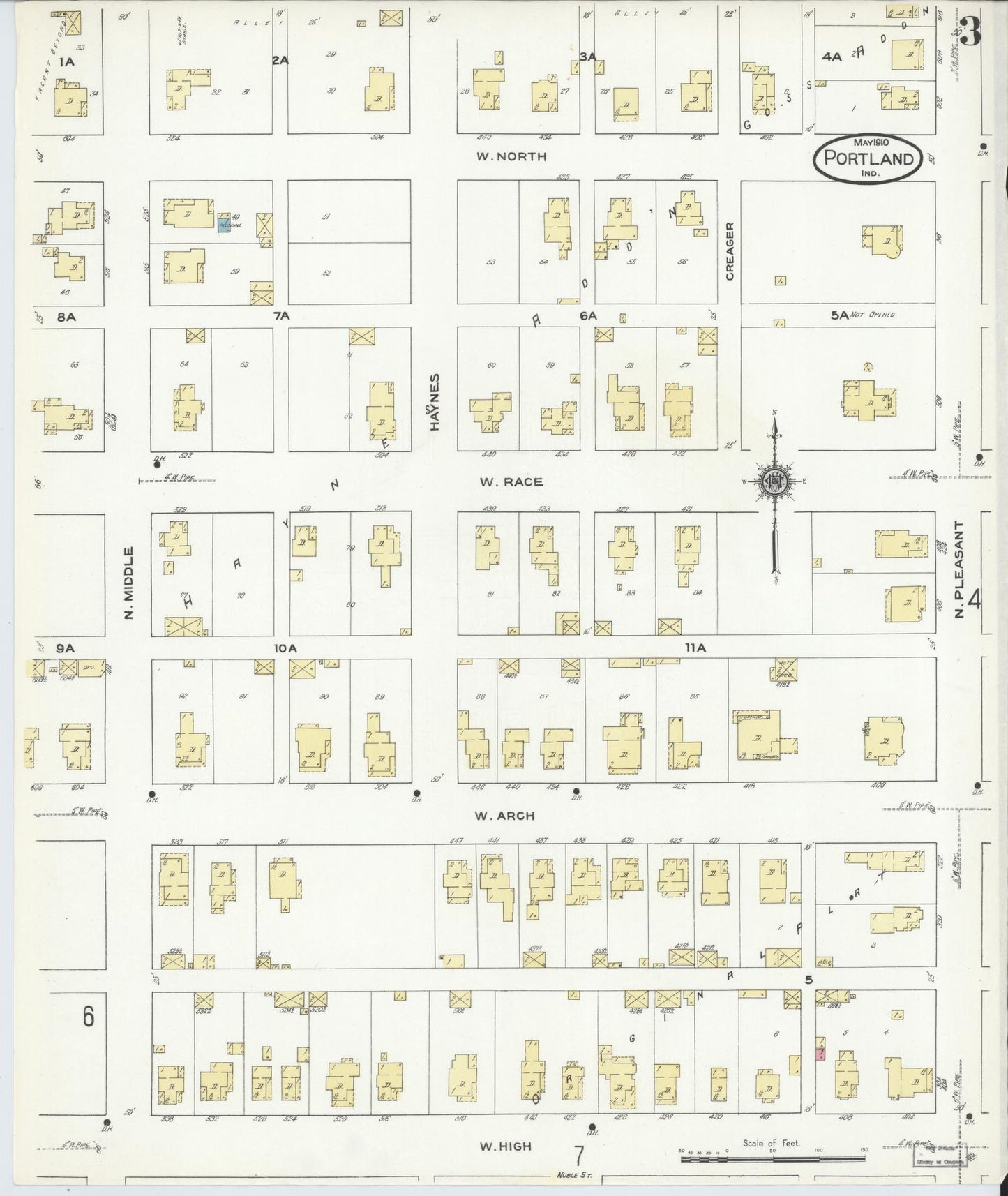Sanborn Fire Insurance Map from Portland, Jay County, Indiana (1910), Sheet #0003 - Complete Map Set gallery image, historic Sanborn map, vintage wall art, Indiana Indiana