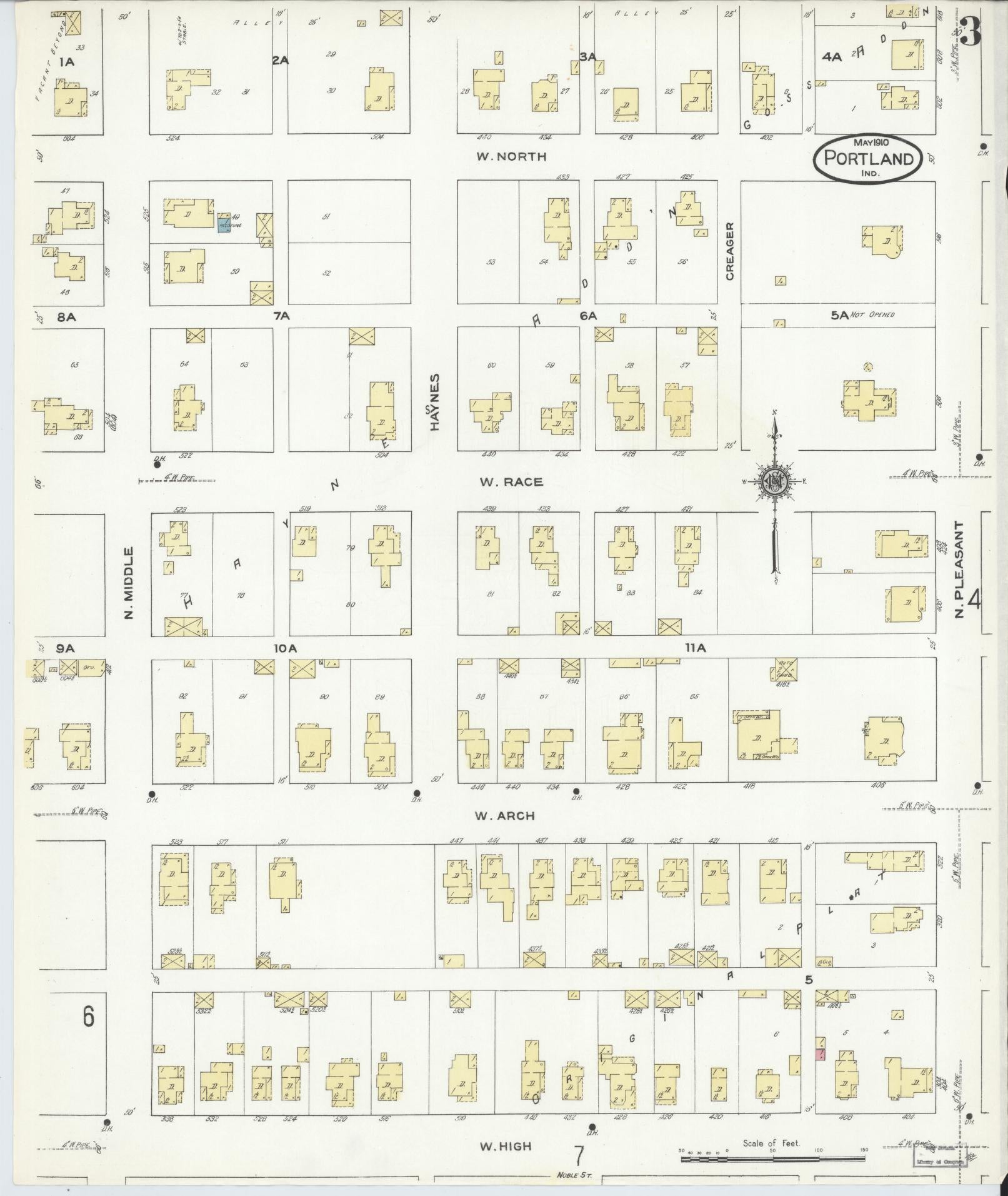 Sanborn Fire Insurance Map from Portland, Jay County, Indiana (1910), Sheet #0003 - Complete Map Set gallery image, historic Sanborn map, vintage wall art, Indiana Indiana