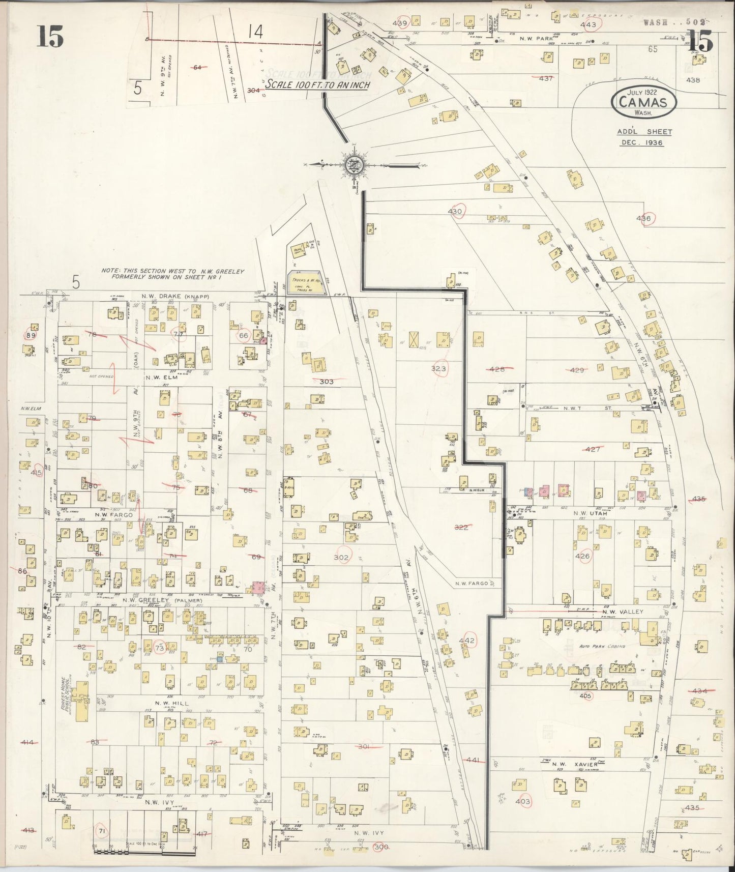 Sanborn Fire Insurance Map from Camas, Clark County, Washington (1943), Sheet #0015 - Historic Sanborn Fire Insurance Map Print, vintage old map wall art, antique decor, genealogy gift, Washington Washington map