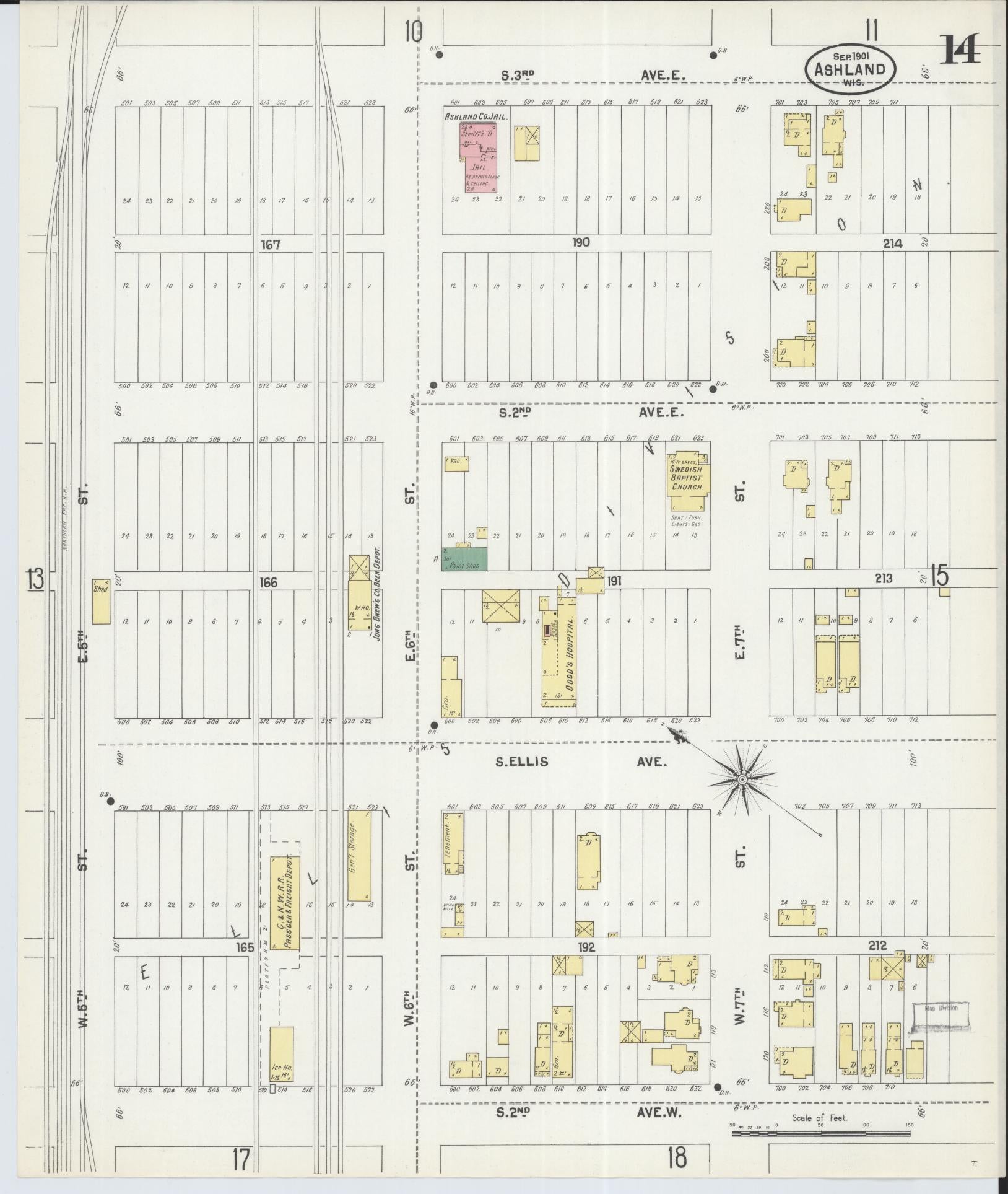 Sanborn Fire Insurance Map from Ashland, Ashland County, Wisconsin (1901), Sheet #0014 - Complete Map Set gallery image, historic Sanborn map, vintage wall art, Wisconsin Wisconsin