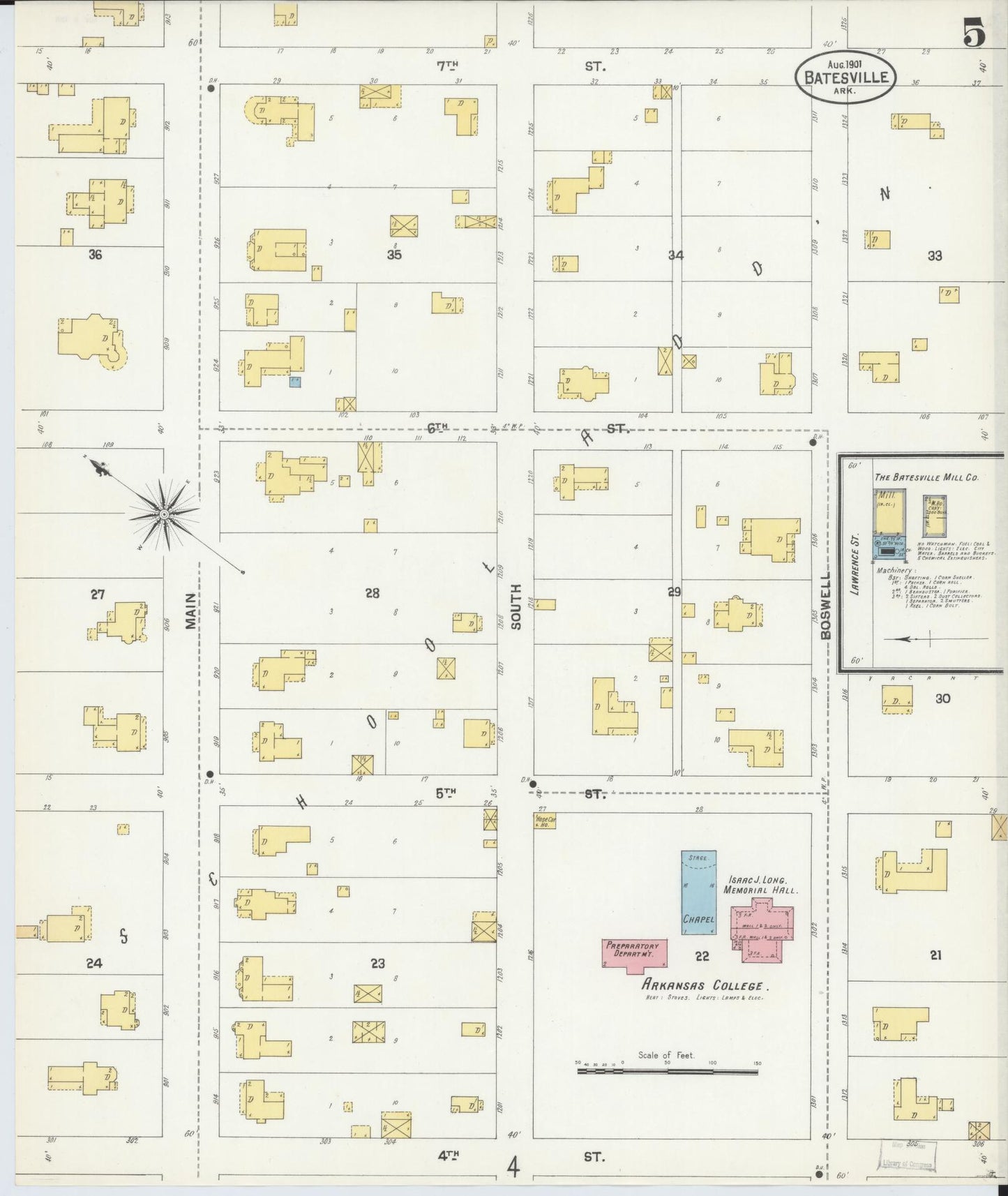 Sanborn Fire Insurance Map from Batesville, Independence County, Arkansas (1901), Sheet #0005 - Complete Map Set gallery image, historic Sanborn map, vintage wall art, Arkansas Arkansas