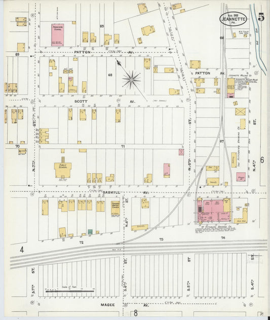 Sanborn Fire Insurance Map from Jeannette, Westmoreland County, Pennsylvania (1905), Sheet #0005 - Historic Sanborn Fire Insurance Map Print, vintage old map wall art, antique decor, genealogy gift, Pennsylvania Pennsylvania map