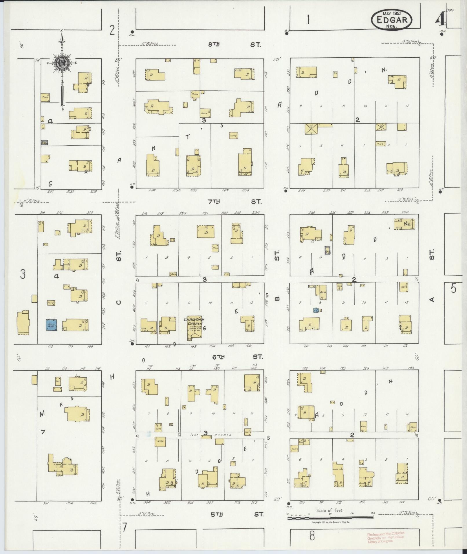 Sanborn Fire Insurance Map from Edgar, Clay County, Nebraska (1921), Sheet #0004 - Historic Sanborn Fire Insurance Map Print, vintage old map wall art, antique decor, genealogy gift, Nebraska Nebraska map