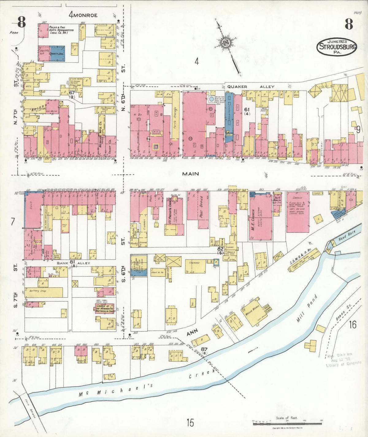 Sanborn Fire Insurance Map from Stroudsburg, Monroe County, Pennsylvania (1923), Sheet #0008 - Complete Map Set gallery image, historic Sanborn map, vintage wall art, Pennsylvania Pennsylvania