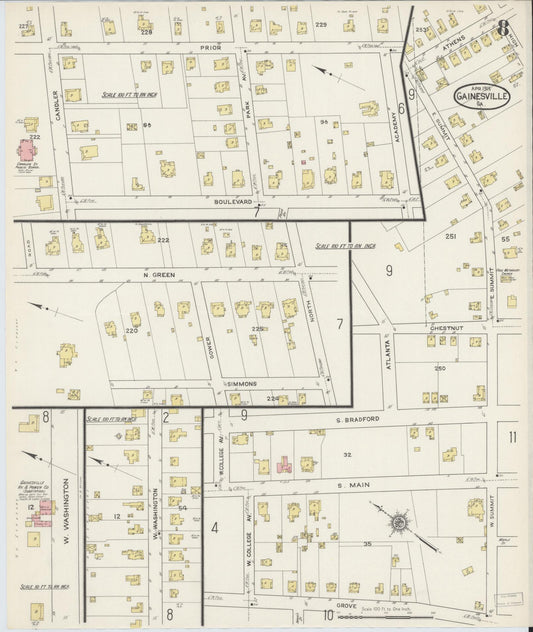 Sanborn Fire Insurance Map from Gainesville, Hall County, Georgia (1915), Sheet #0008 - Historic Sanborn Fire Insurance Map Print, vintage old map wall art, antique decor, genealogy gift, Georgia Georgia map