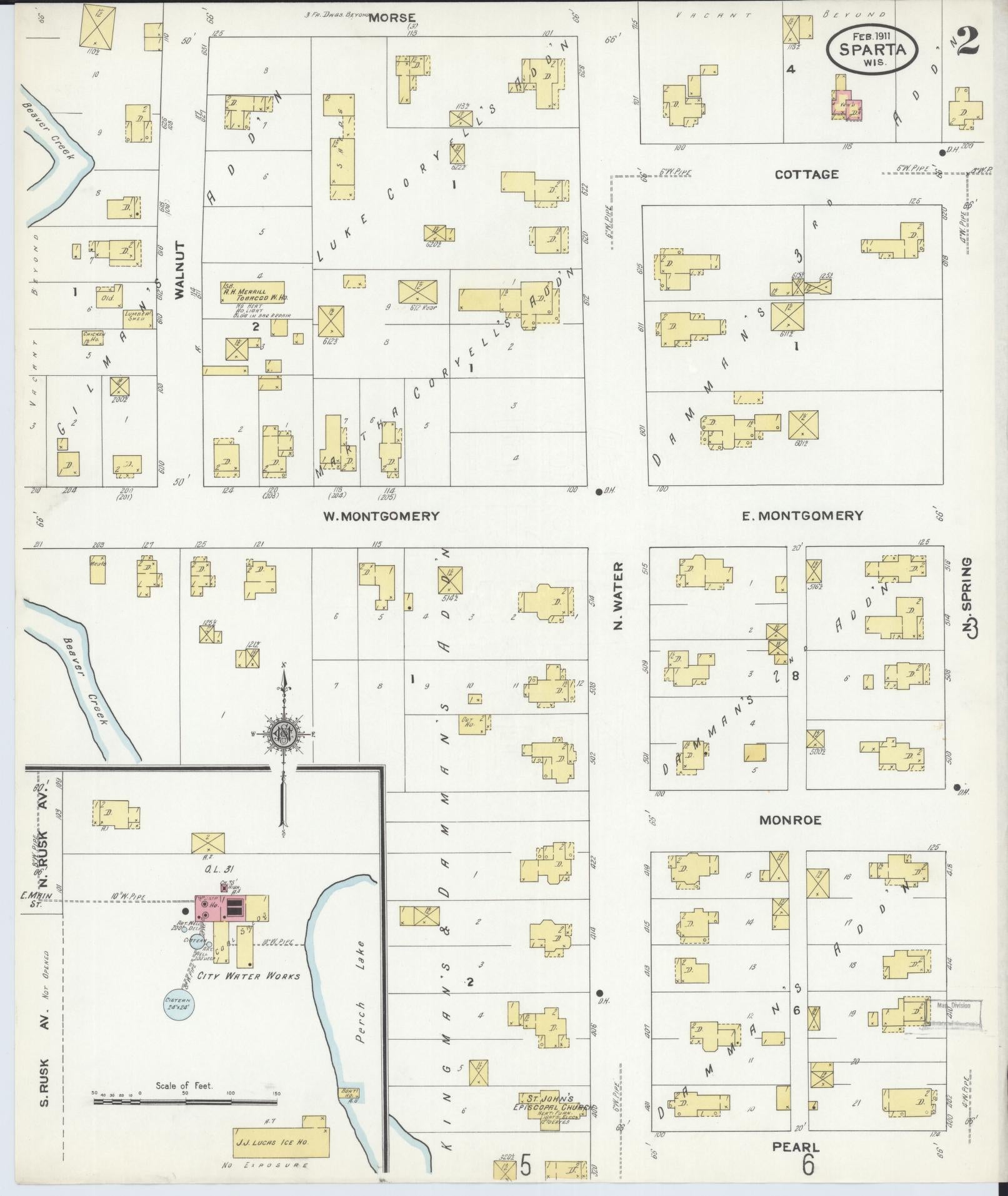 Sanborn Fire Insurance Map from Sparta, Monroe County, Wisconsin (1911), Sheet #0002 - Complete Map Set gallery image, historic Sanborn map, vintage wall art, Wisconsin Wisconsin
