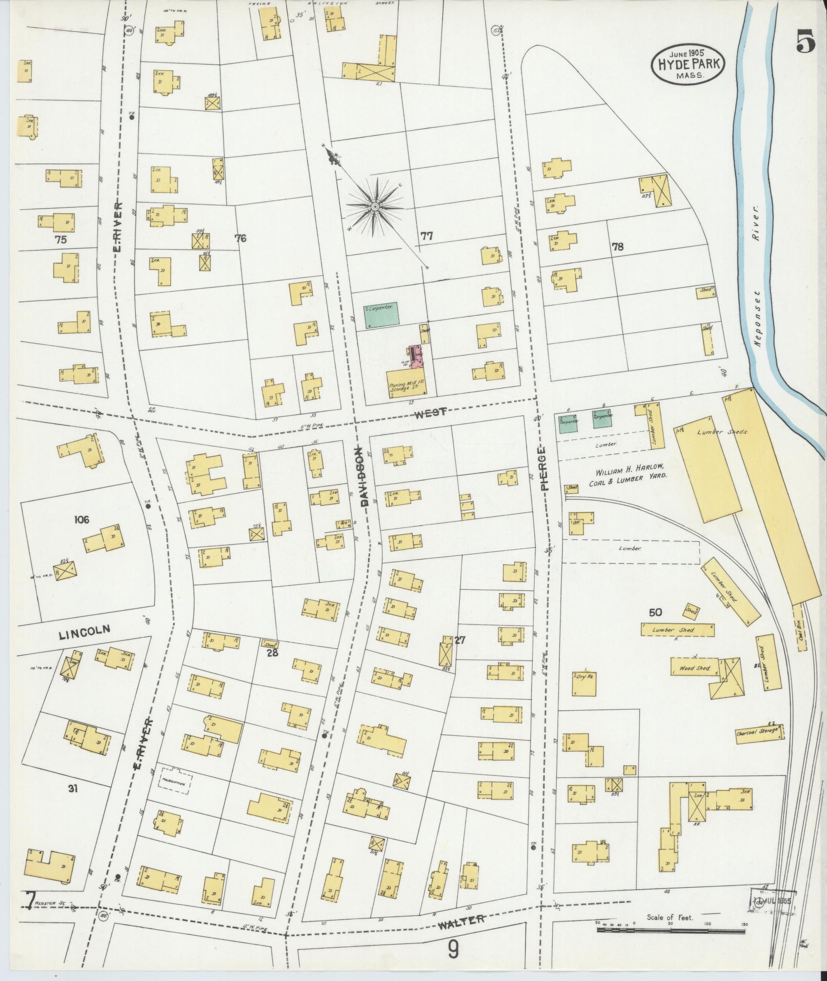 Sanborn Fire Insurance Map from Hyde Park, Norfolk County, Massachusetts (1905), Sheet #0005 - Complete Map Set gallery image, historic Sanborn map, vintage wall art, Massachusetts Massachusetts