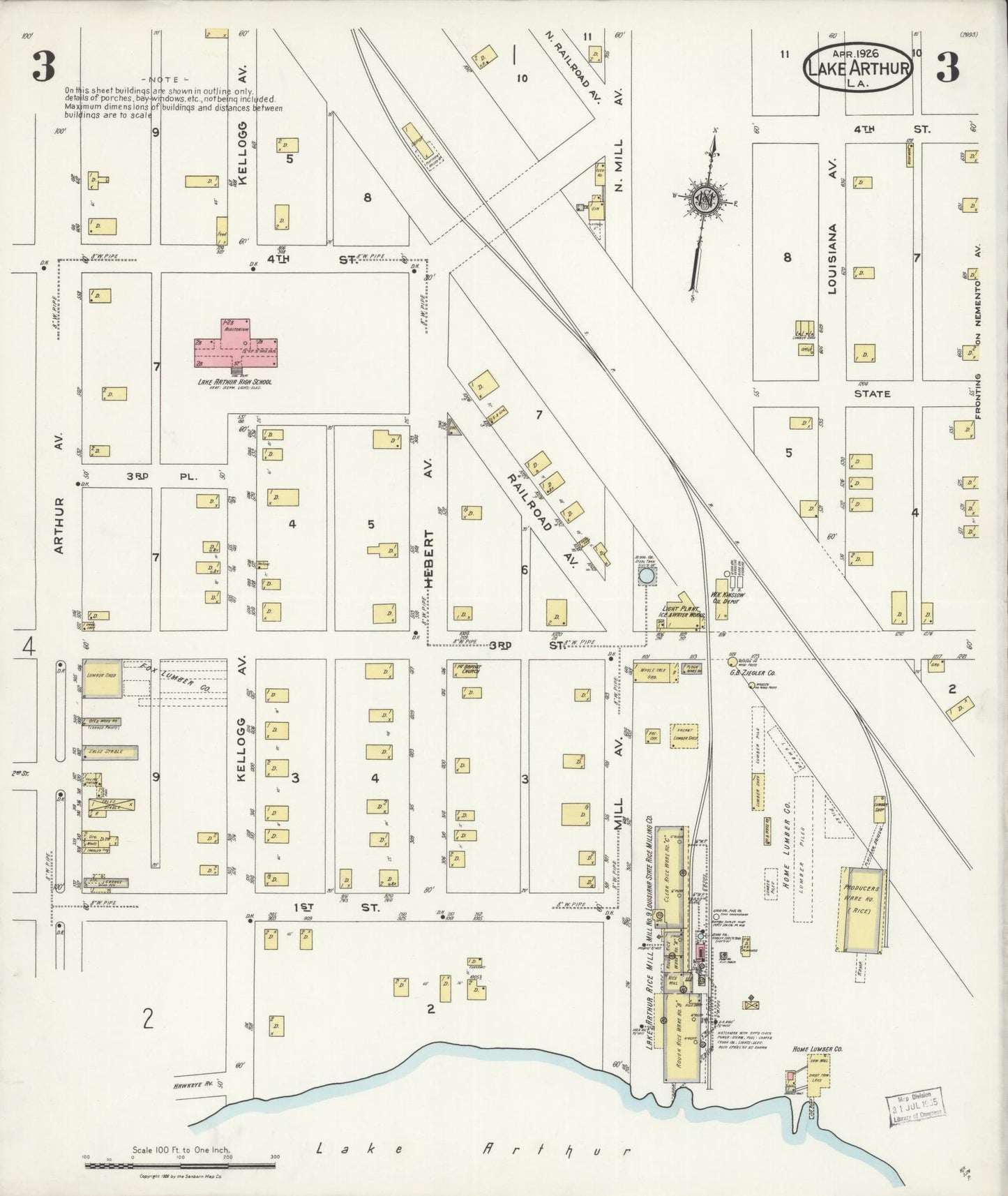 Sanborn Fire Insurance Map from Lake Arthur, Jefferson Davis Parish, Louisiana (1926), Sheet #0003 - Complete Map Set gallery image, historic Sanborn map, vintage wall art, Louisiana Louisiana
