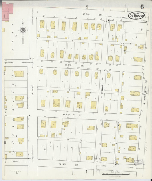 Sanborn Fire Insurance Map from De Ridder, Beauregard Parish, Louisiana (1916), Sheet #0006 - Historic Sanborn Fire Insurance Map Print, vintage old map wall art, antique decor, genealogy gift, Louisiana Louisiana map