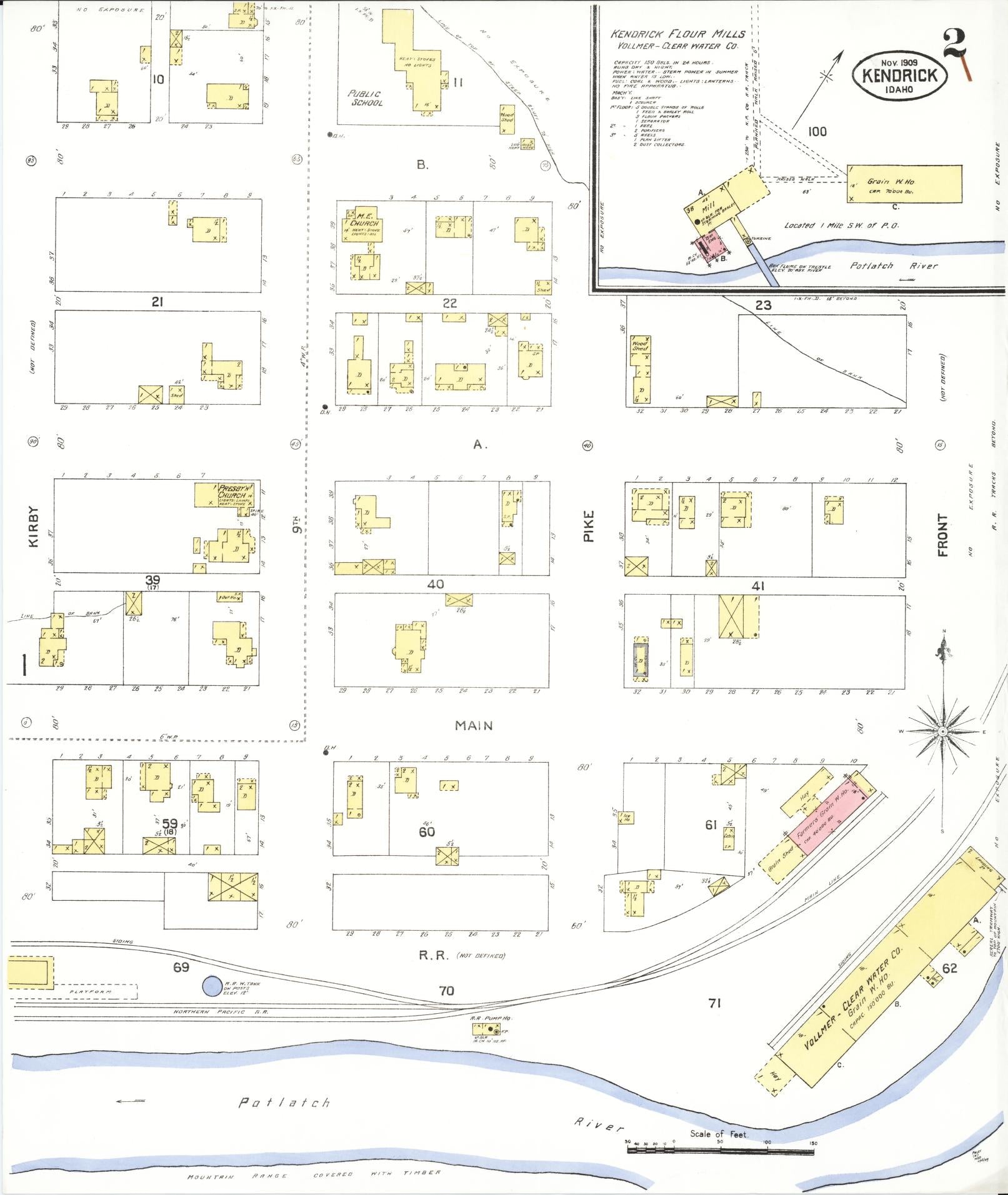 Sanborn Fire Insurance Map from Kendrick, Latah County, Idaho (1909), Sheet #0002 - Complete Map Set gallery image, historic Sanborn map, vintage wall art, Idaho Idaho