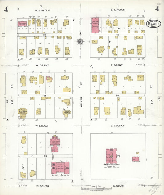 Sanborn Fire Insurance Map from Blair, Washington County, Nebraska (1923), Sheet #0004 - Historic Sanborn Fire Insurance Map Print, vintage old map wall art, antique decor, genealogy gift, Nebraska Nebraska map