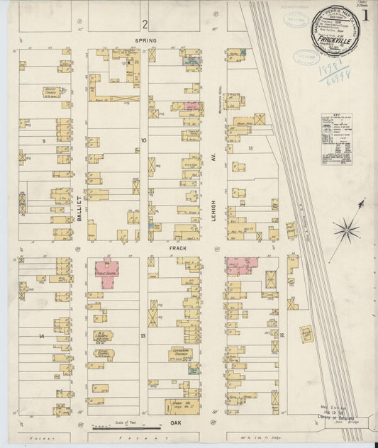 Sanborn Fire Insurance Map from Frackville, Schuylkill County, Pennsylvania (1898), Sheet #0001 - Historic Sanborn Fire Insurance Map Print, vintage old map wall art, antique decor, genealogy gift, Pennsylvania Pennsylvania map