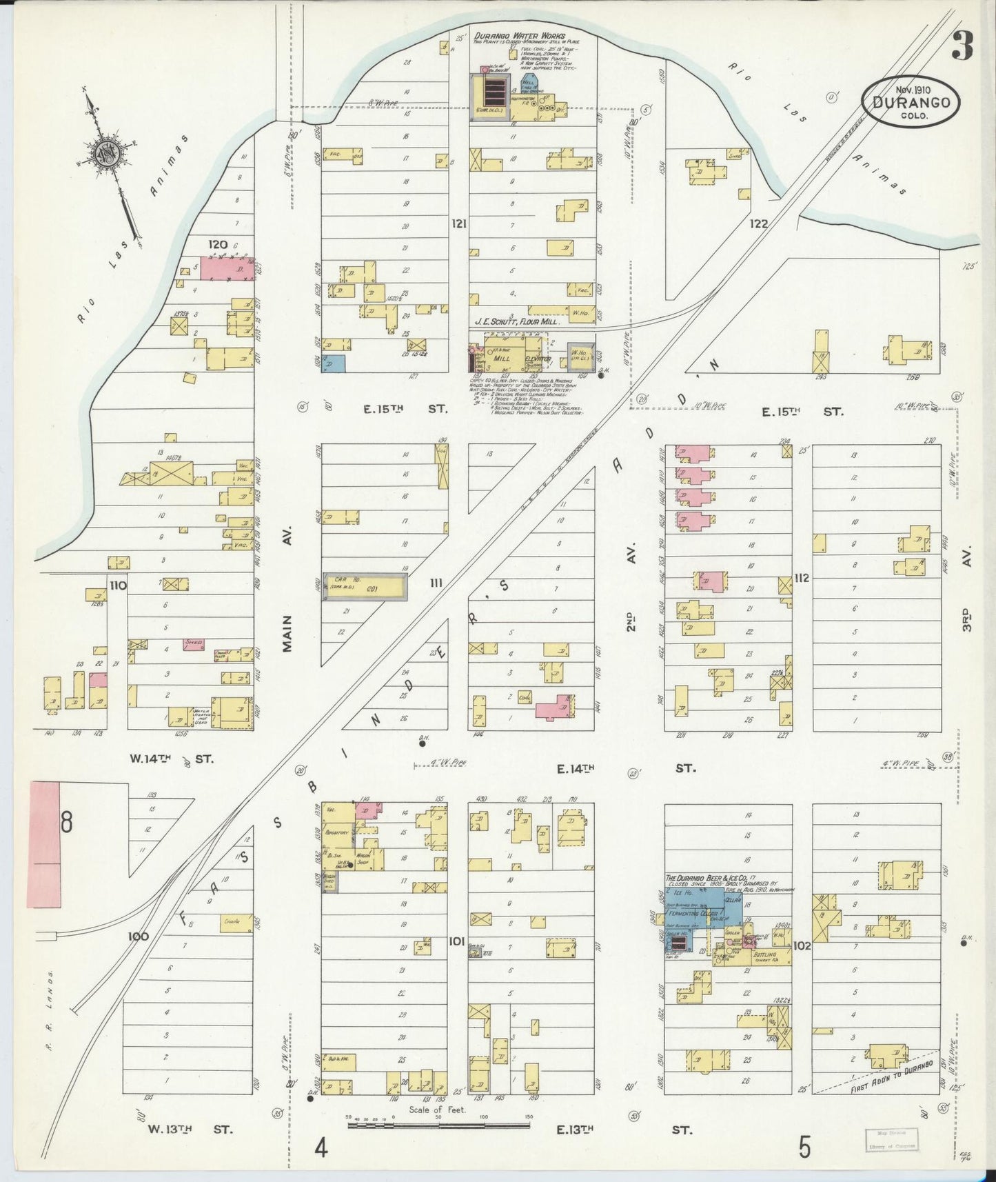 Sanborn Fire Insurance Map from Durango, La Plata County, Colorado (1910), Sheet #0003 - Historic Sanborn Fire Insurance Map Print, vintage old map wall art, antique decor, genealogy gift, Colorado Colorado map