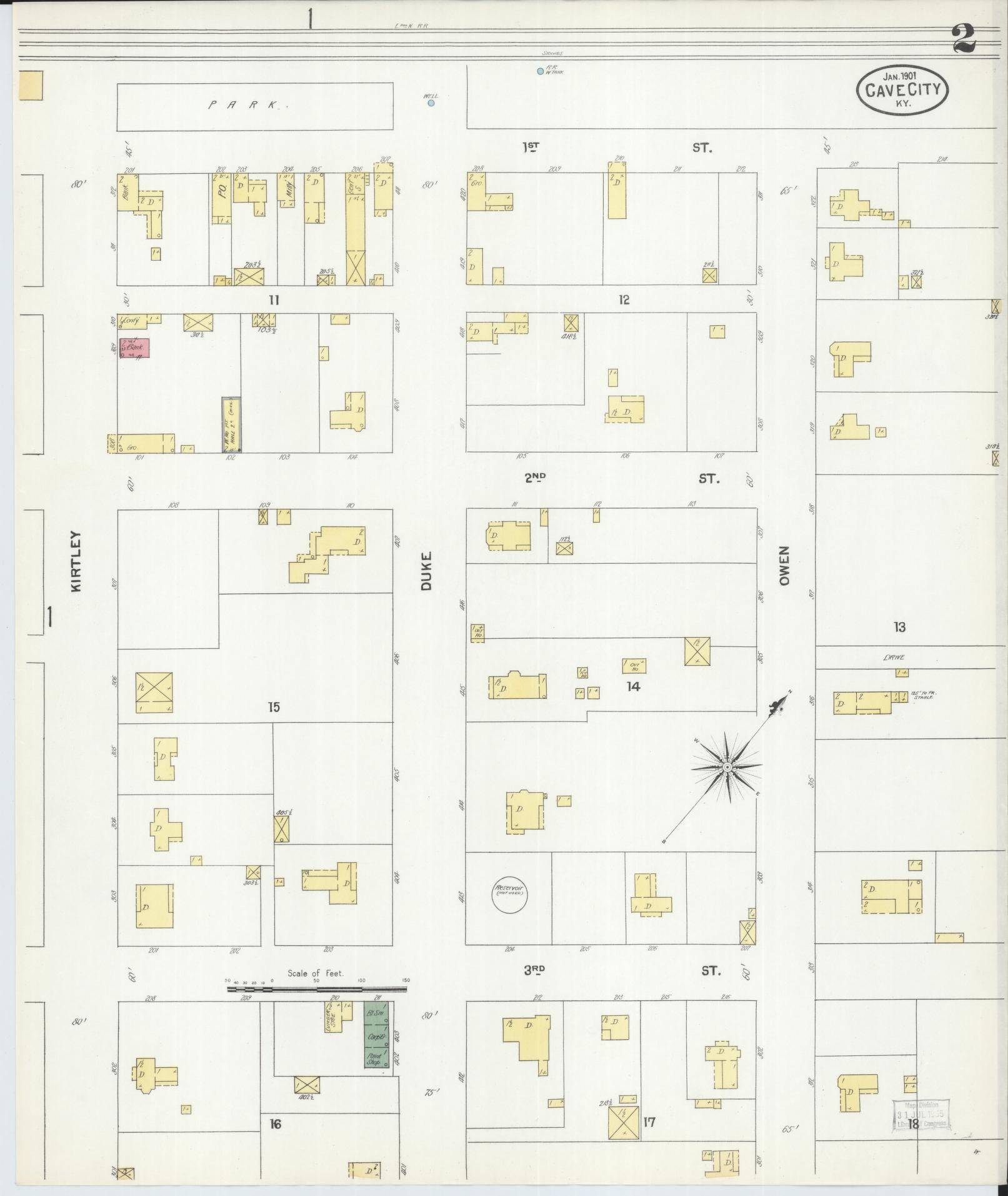 Sanborn Fire Insurance Map from Cave City, Barren County, Kentucky (1901), Sheet #0002 - Historic Sanborn Fire Insurance Map Print, vintage old map wall art, antique decor, genealogy gift, Kentucky Kentucky map