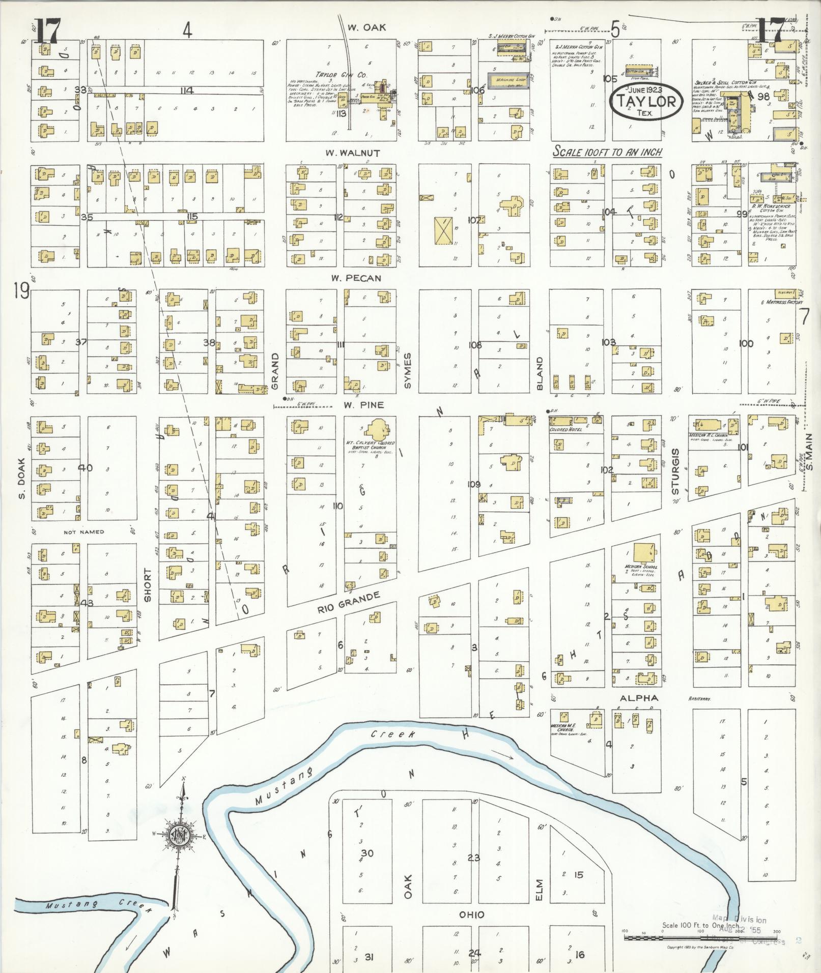 Sanborn Fire Insurance Map from Taylor, Williamson County, Texas (1923), Sheet #0017 - Complete Map Set gallery image, historic Sanborn map, vintage wall art, Texas Texas