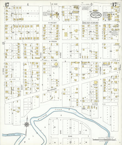 Sanborn Fire Insurance Map from Taylor, Williamson County, Texas (1923), Sheet #0017 - Complete Map Set gallery image, historic Sanborn map, vintage wall art, Texas Texas