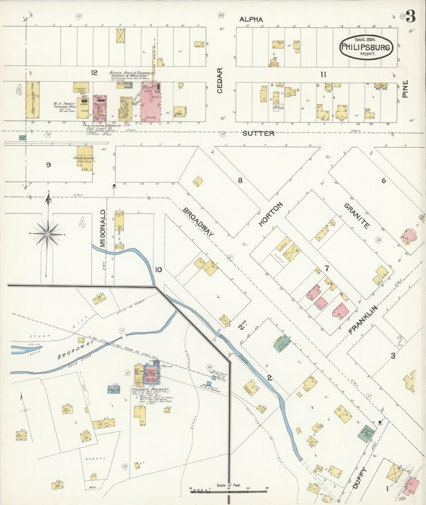 Sanborn Fire Insurance Map from Philipsburg, Granite County, Montana (1894), Sheet #0003 - Complete Map Set gallery image, historic Sanborn map, vintage wall art, Montana Montana