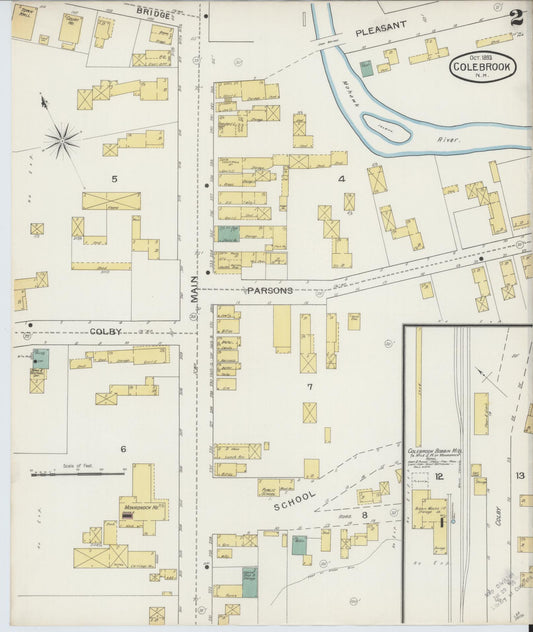 Sanborn Fire Insurance Map from Colebrook, Coos County, New Hampshire (1893), Sheet #0002 - Historic Sanborn Fire Insurance Map Print, vintage old map wall art, antique decor, genealogy gift, New Hampshire New Hampshire map