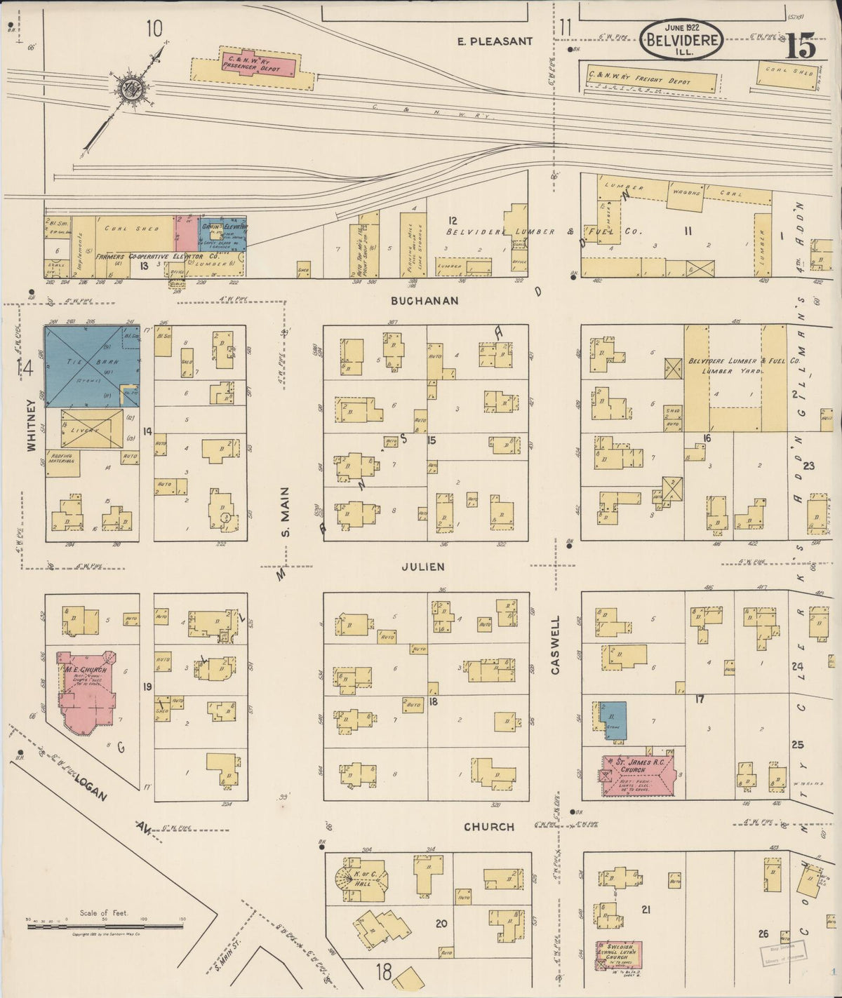 Sanborn Fire Insurance Map from Belvidere, Boone County, Illinois (1922), Sheet #0015 - Complete Map Set gallery image, historic Sanborn map, vintage wall art, Illinois Illinois