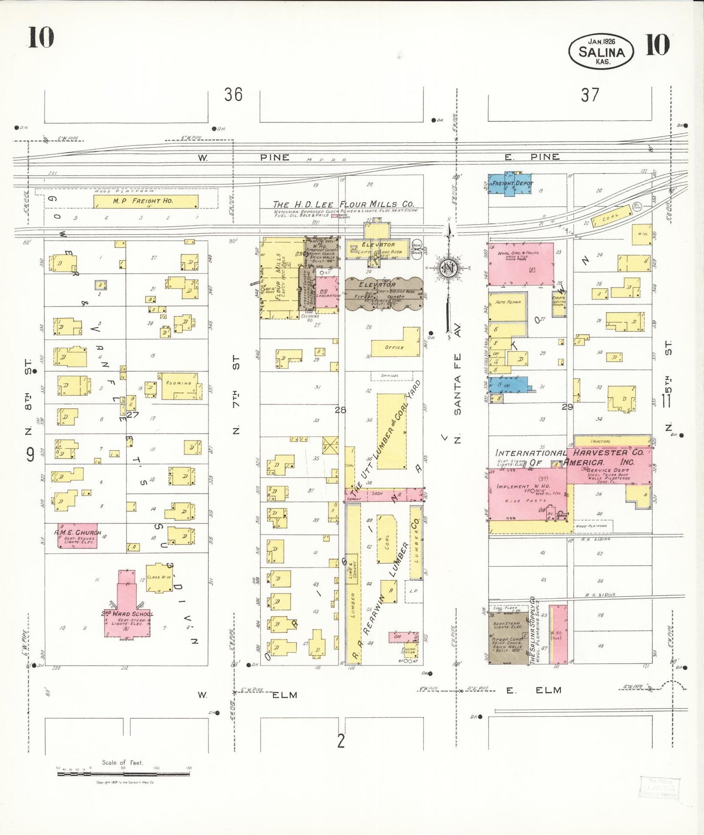 Sanborn Fire Insurance Map from Salina, Saline County, Kansas (1926), Sheet #0010 - Complete Map Set gallery image, historic Sanborn map, vintage wall art, Kansas Kansas