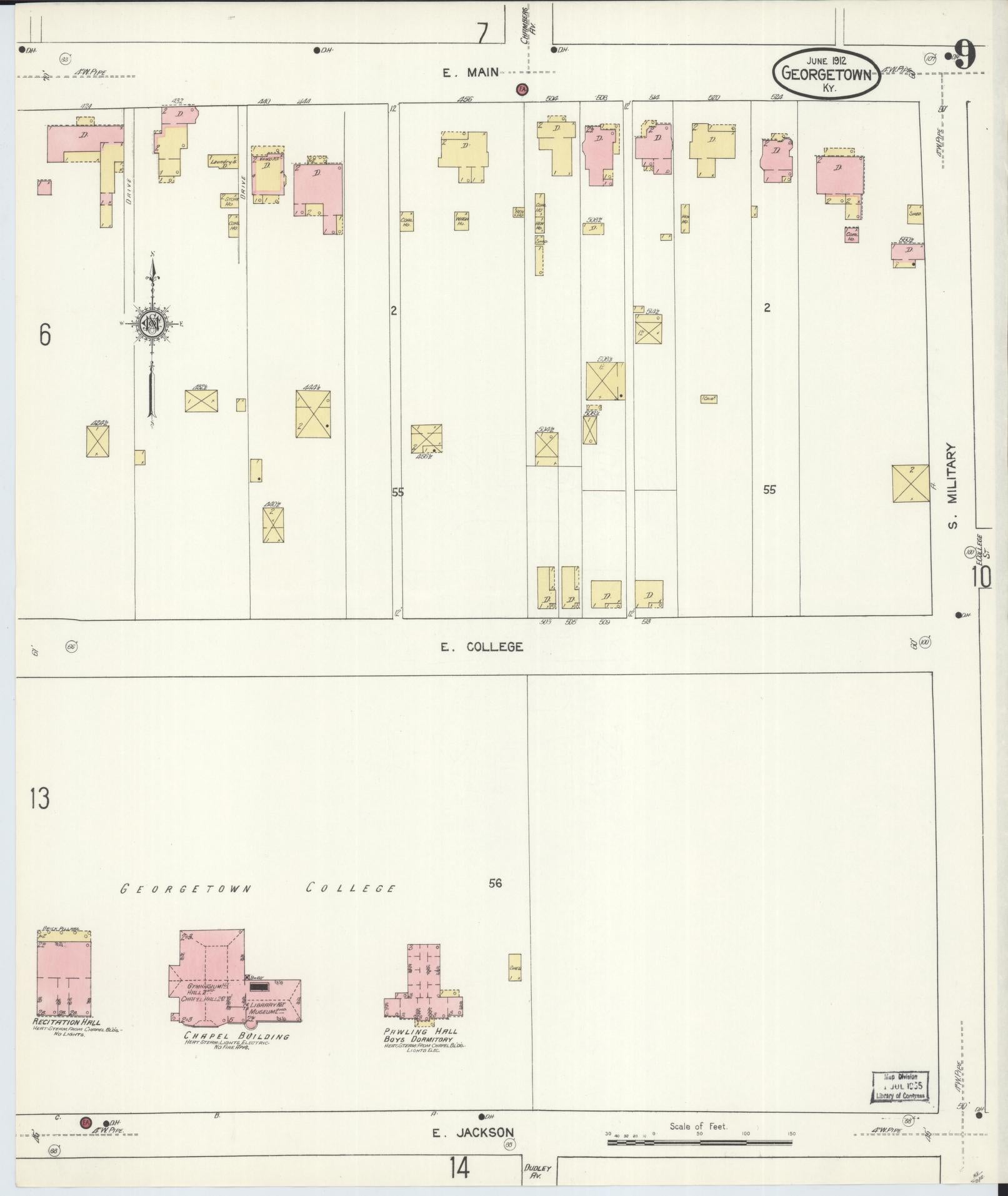 Sanborn Fire Insurance Map from Georgetown, Scott County, Kentucky (1912), Sheet #0009 - Historic Sanborn Fire Insurance Map Print, vintage old map wall art, antique decor, genealogy gift, Kentucky Kentucky map