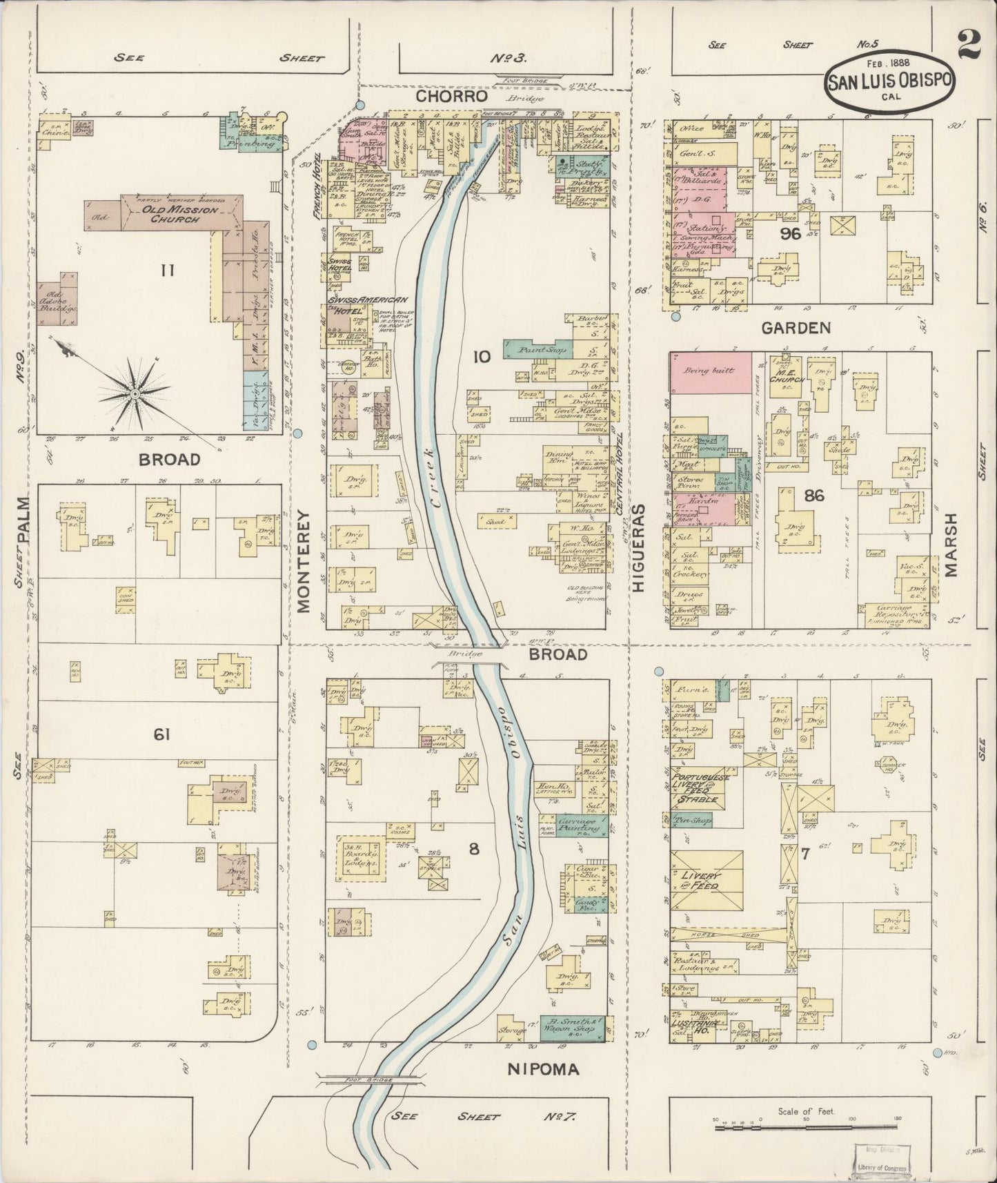 Sanborn Fire Insurance Map from San Luis Obispo, San Luis Obispo County, California (1888), Sheet #0002 - Complete Map Set gallery image, historic Sanborn map, vintage wall art, California California