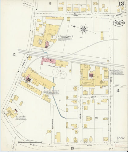 Sanborn Fire Insurance Map from Woburn, Middlesex County, Massachusetts (1904), Sheet #0013 - Historic Sanborn Fire Insurance Map Print, vintage old map wall art, antique decor, genealogy gift, Massachusetts Massachusetts map