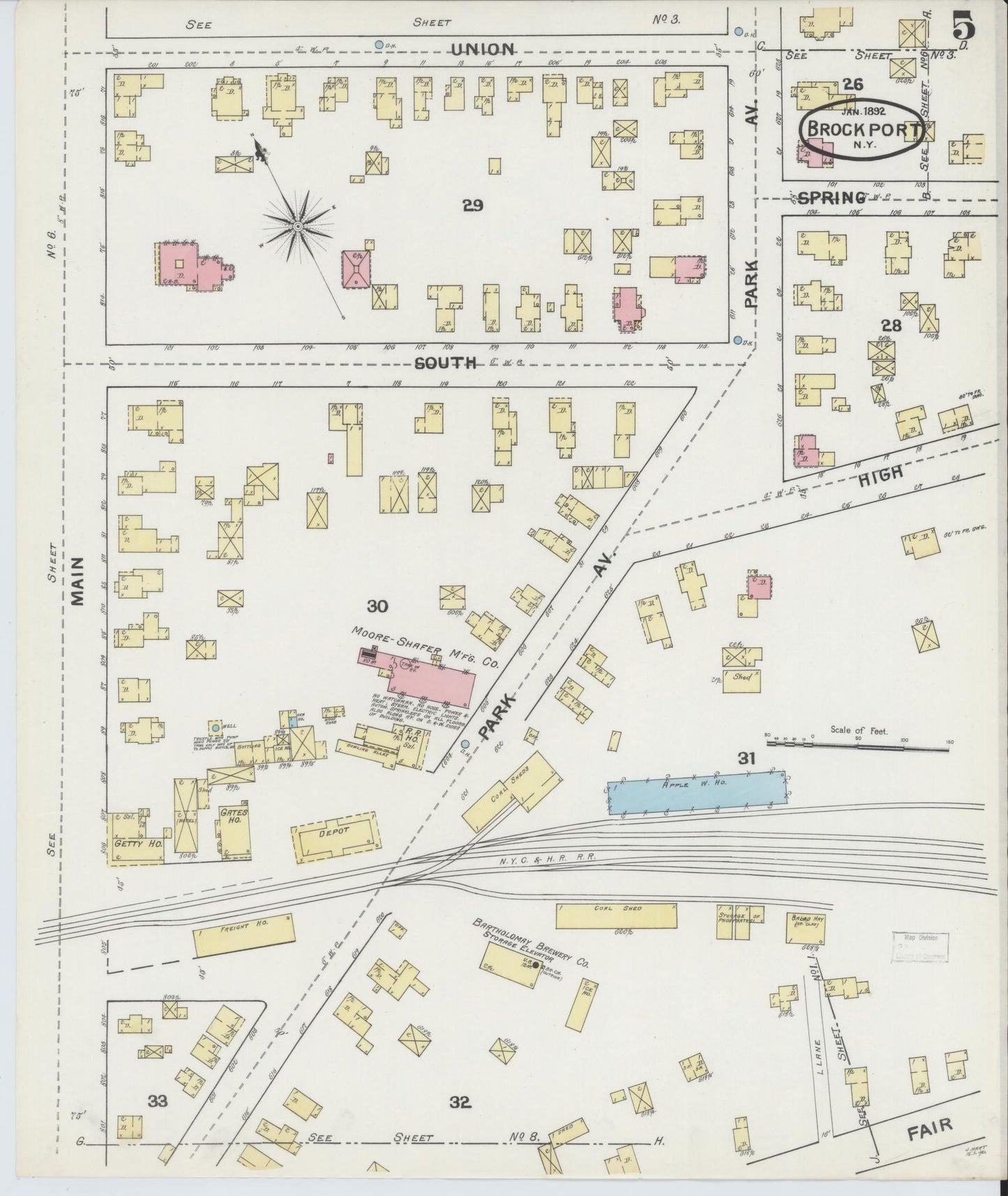 Sanborn Fire Insurance Map from Brockport, Monroe County, New York (1892), Sheet #0005 - Complete Map Set gallery image, historic Sanborn map, vintage wall art, New York New York
