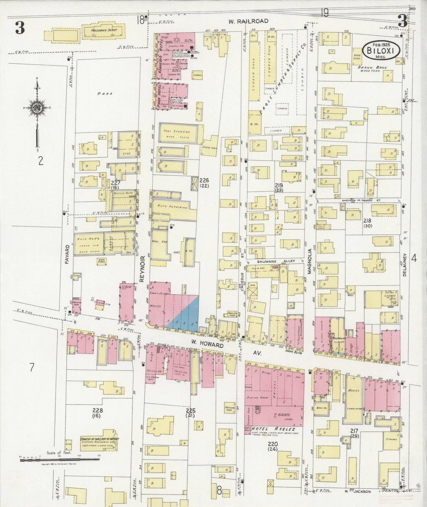 Sanborn Fire Insurance Map from Biloxi, Harrison County, Mississippi (1925), Sheet #0003 - Complete Map Set gallery image, historic Sanborn map, vintage wall art, Mississippi Mississippi