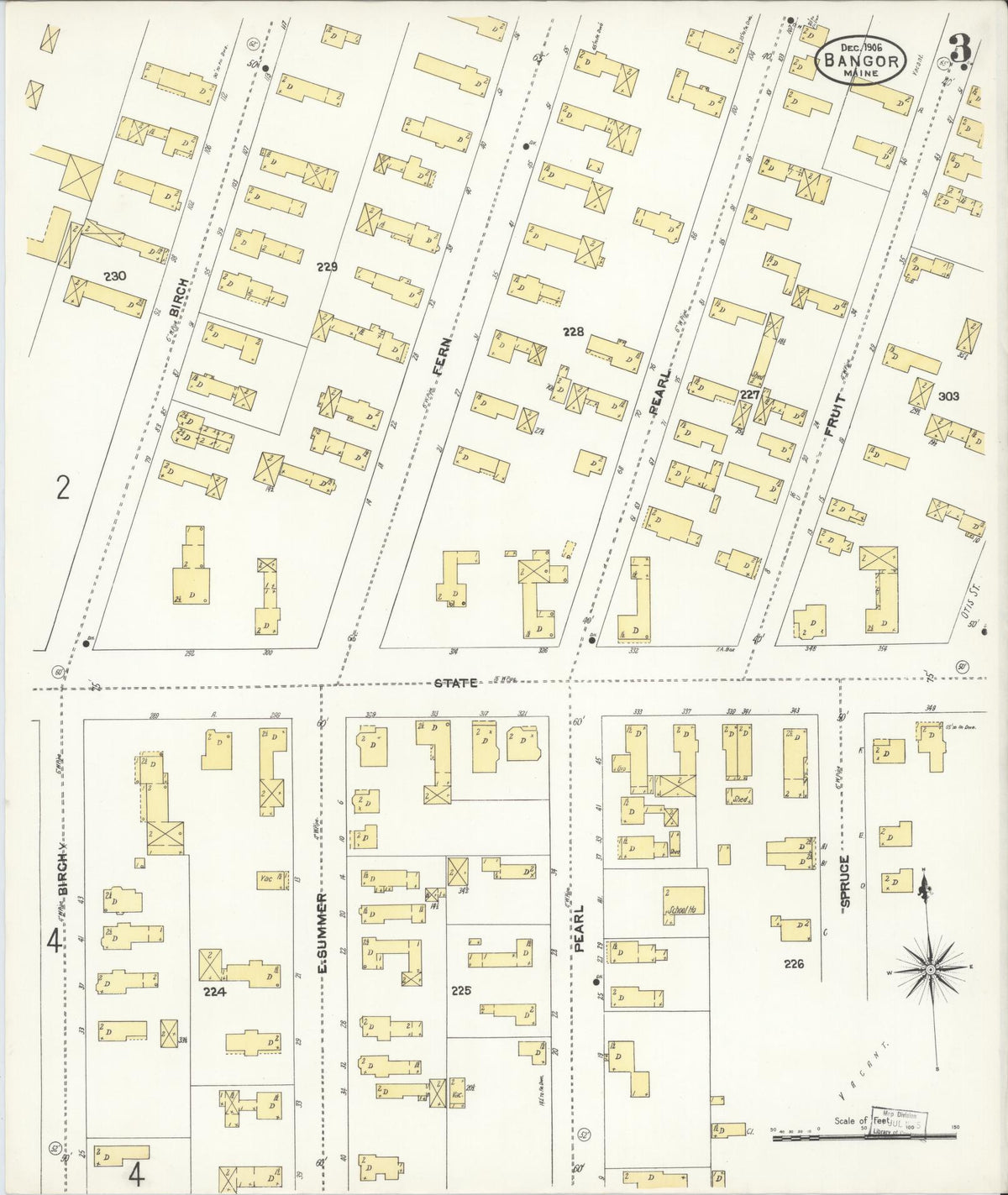 Sanborn Fire Insurance Map from Bangor, Penobscot County, Maine (1906), Sheet #0003 - Historic Sanborn Fire Insurance Map Print, vintage old map wall art, antique decor, genealogy gift, Maine Maine map