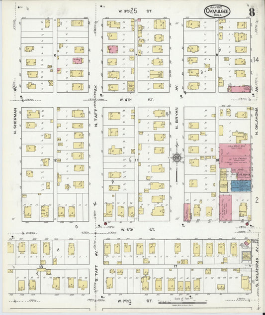 Sanborn Fire Insurance Map from Okmulgee, Okmulgee County, Oklahoma (1920), Sheet #0008 - Historic Sanborn Fire Insurance Map Print, vintage old map wall art, antique decor, genealogy gift, Oklahoma Oklahoma map