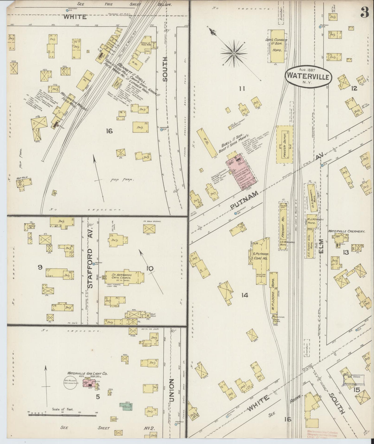 Sanborn Fire Insurance Map from Waterville, Oneida County, New York (1887), Sheet #0003 - Historic Sanborn Fire Insurance Map Print, vintage old map wall art, antique decor, genealogy gift, New York New York map