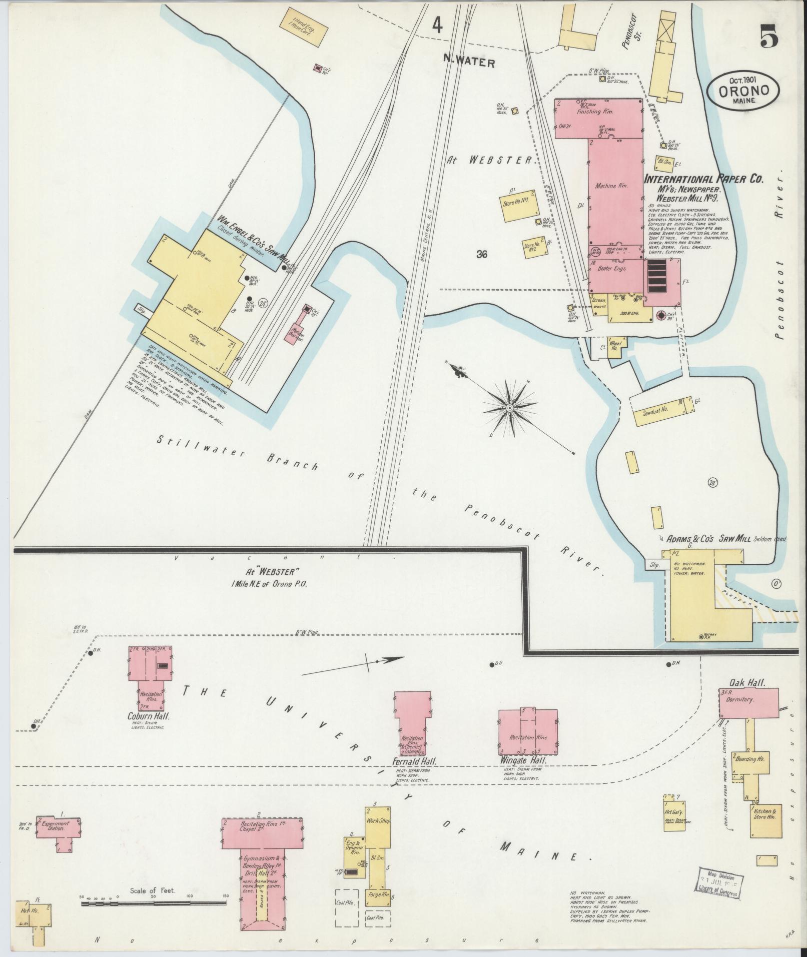 Sanborn Fire Insurance Map from Orono, Penobscot County, Maine (1901), Sheet #0005 - Complete Map Set gallery image, historic Sanborn map, vintage wall art, Maine Maine