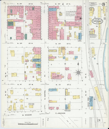 Sanborn Fire Insurance Map from Faribault, Rice County, Minnesota (1909), Sheet #0003 - Historic Sanborn Fire Insurance Map Print, vintage old map wall art, antique decor, genealogy gift, Minnesota Minnesota map